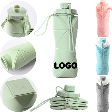 20 Oz. Collapsible Silicone Foldable Water Bottle with Straw