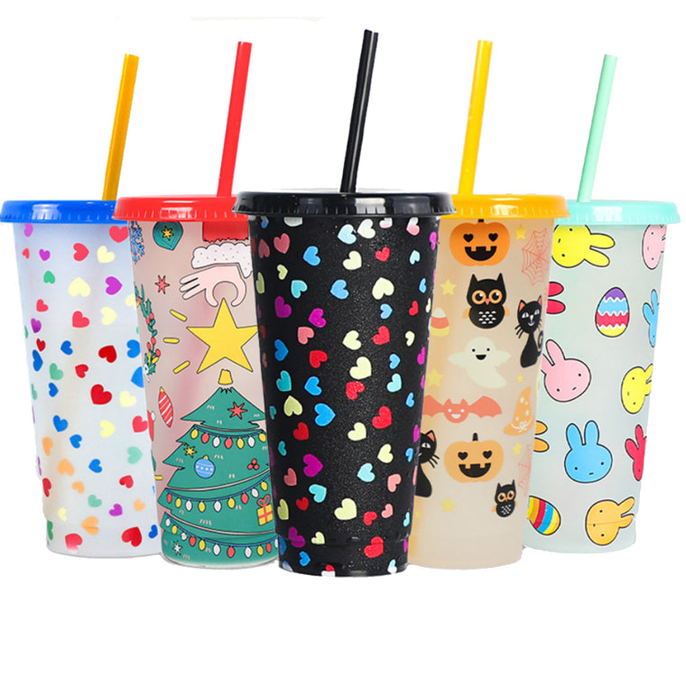 24Oz Color Changing Cold Cups With Straws