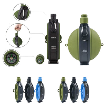 19.8OZ Outdoor Foldable Silicone Water Bottle With Compass