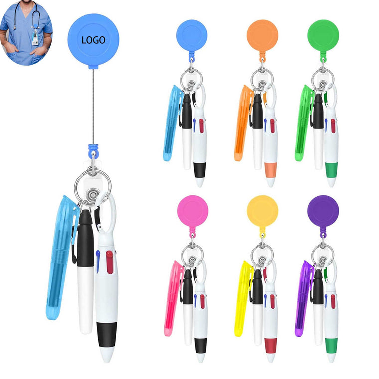 4 In 1 Clip-On Badges With Ballpoint Pens