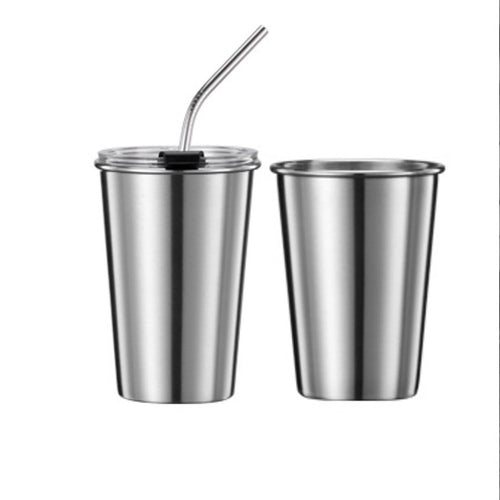 16 Ounce Stainless Steel Wine Glass With Lid And Straw