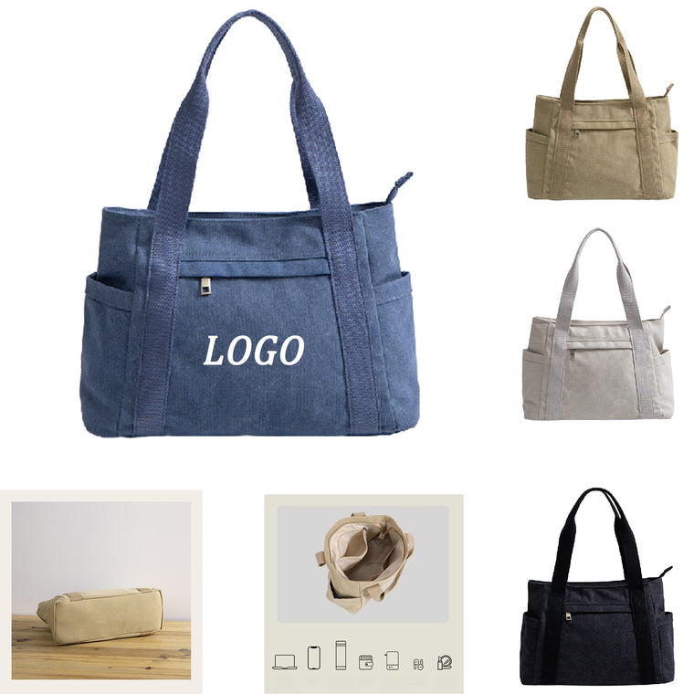 Large Canvas Tote Bag with Multi Pocket