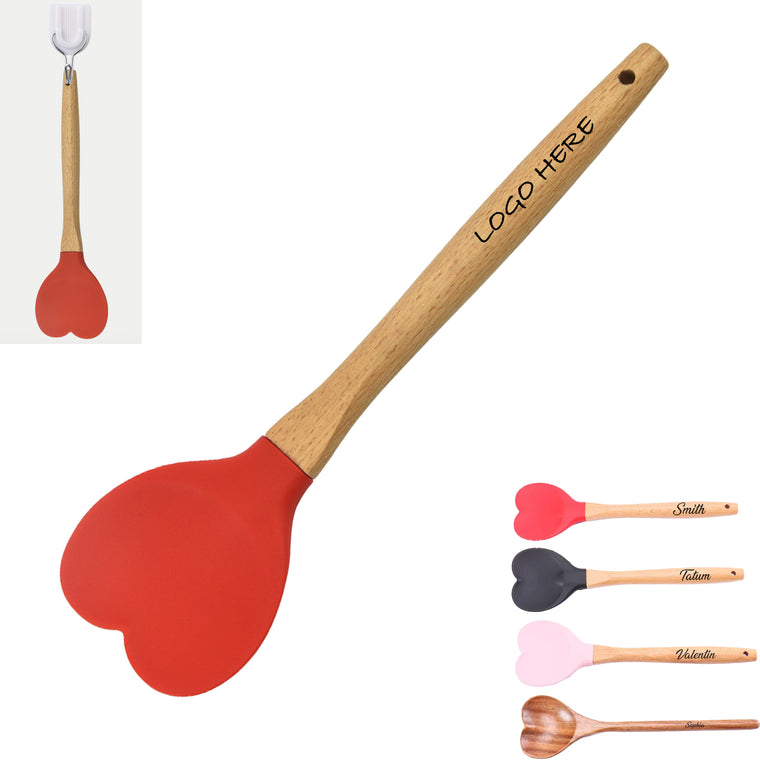 Creative Heart-Shaped Wooden Handle Silicone Spoon