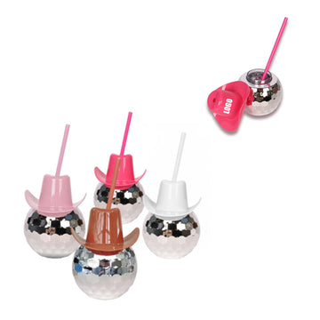 Disco Ball Hat Cup: Glittering 20oz Tumbler with Straw
