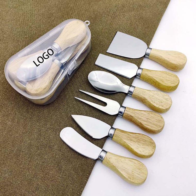 6 Pcs Wooden Handle Cheese Knives Set/W Storage Box