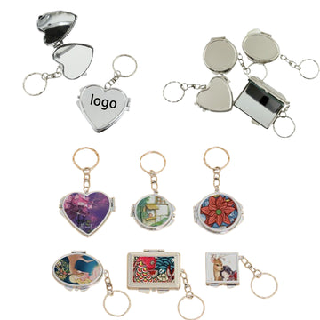 Full Color Folding Mirror Keychain Makeup Mirror W/ Keyring