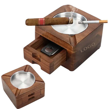 Wooden Cigar Ashtray With Accessories Drawer