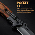 Tactical Folding Knife With Wooden Handle