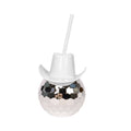 Disco Ball Hat Cup: Glittering 20oz Tumbler with Straw