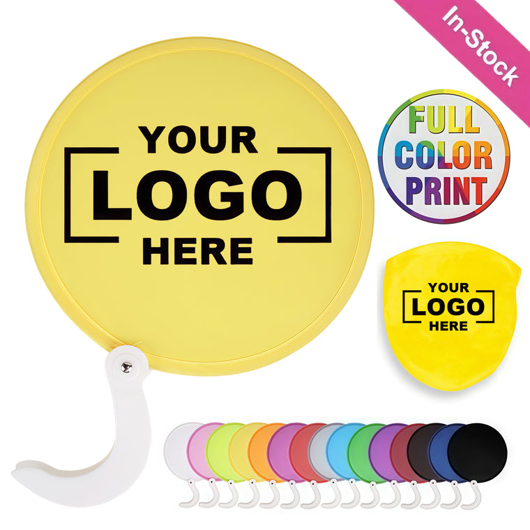 Pop Up Twist & Fold Hand Fan With Handle-Full Color