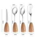 Stainless Steel Kids Tableware With Standing Wooden Handle