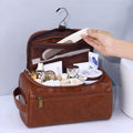 PU Leather Hanging Travel Shaving & Grooming Kit Bag