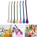 Stainless Steel With Filter Spoon Drinking Stirring Straws