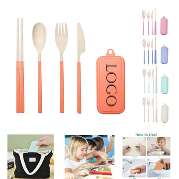 Wheat Straw Foldable Cutlery Set With Case