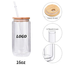 16Oz Double Walled Glass Tumblers With Bamboo Lid
