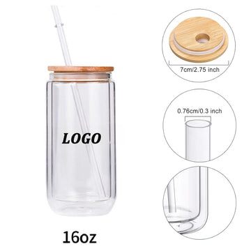 16Oz Double Walled Glass Tumblers With Bamboo Lid