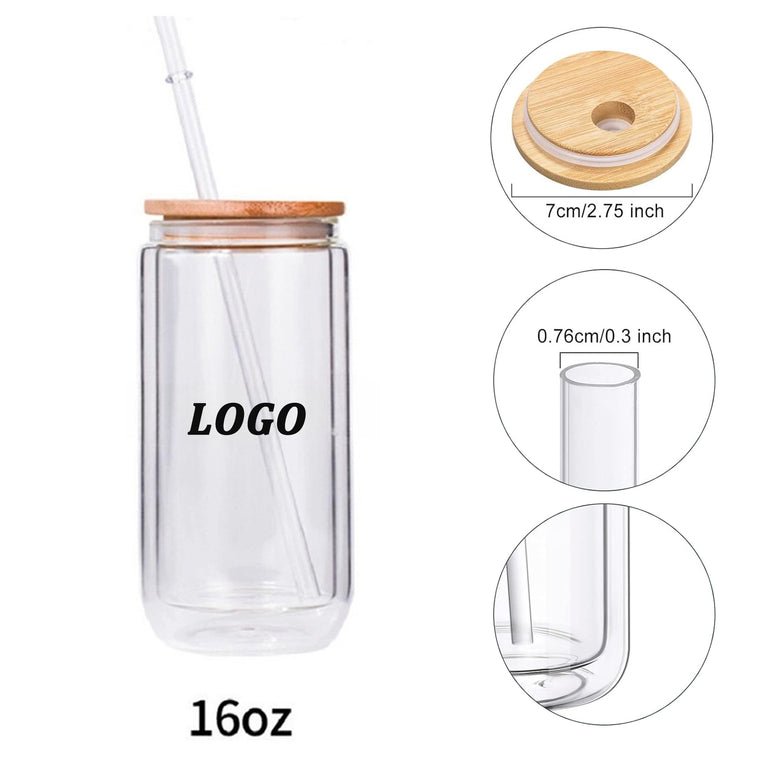 16Oz Double Walled Glass Tumblers With Bamboo Lid
