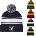 Two Tone Pom Striped Long Beanie Hat