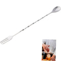 Stainless Steel Cocktail Spoon Mixing Fork Long Bartender