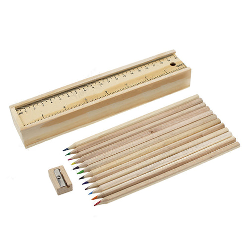 12 Colored Pencil Wooden Box Set Pencil Sharpener