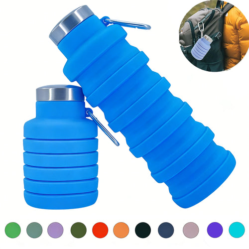 17Oz Collapsible Silicone Water Bottle With Carabiner