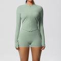 Zip-Up Yoga Jacket with Thumb Holes and Shorts