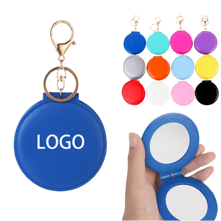 Round Leather Double Sided Makeup Mirror With Keychain