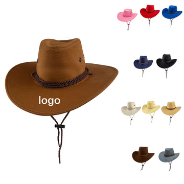 Faux Suede Cowboy Hat with Chin Strap