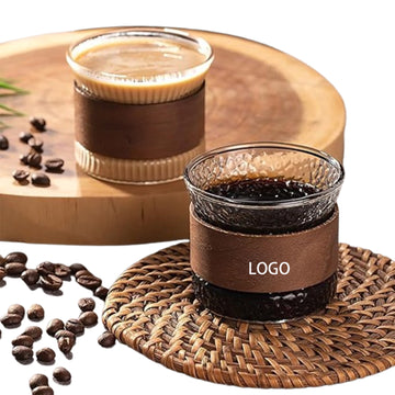 Clear Glass Espresso Cup W/Wooden Heat-Resistant Grip Ring