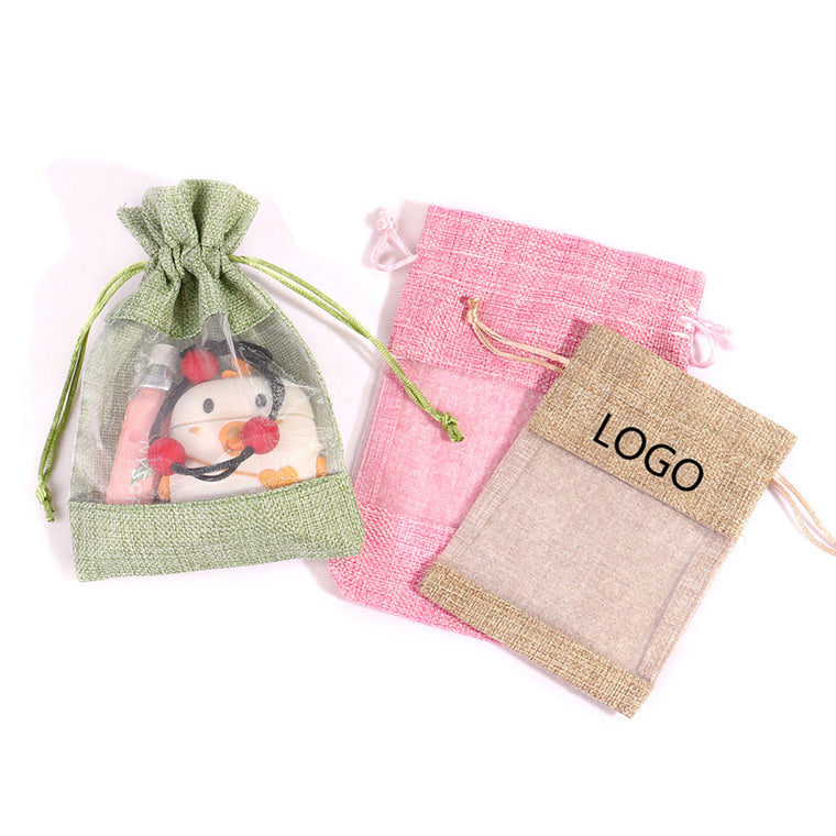 Transparent Window Hemp Rope Bundle Drawstring Bag