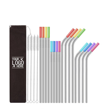 Set Of 16 Reusable Stainless Steel Straws