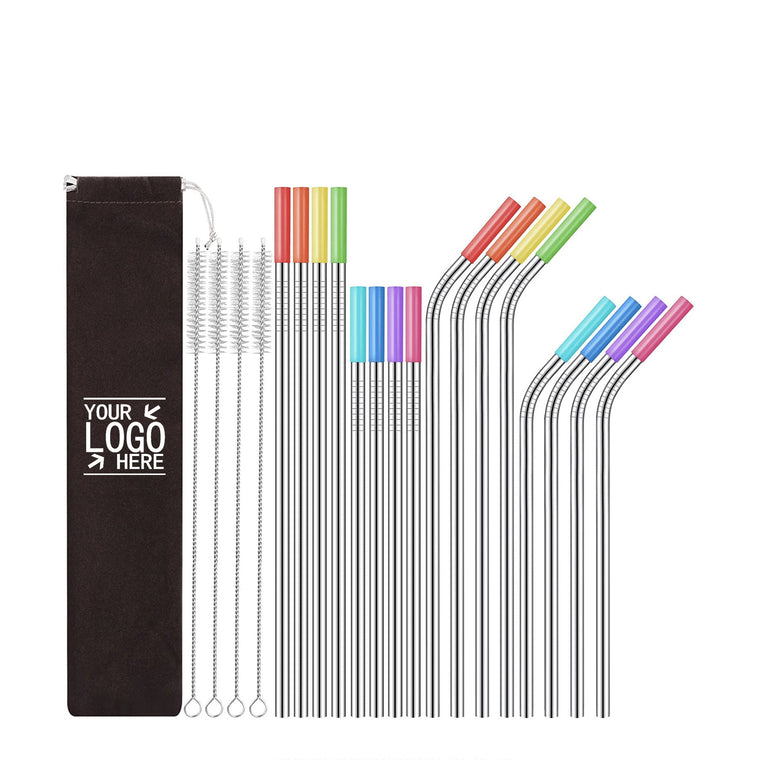 Set Of 16 Reusable Stainless Steel Straws