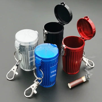Mini Metal Trash/Garbage Can With Keychain Ashtray Cigarette Saver