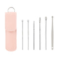 6Pcs Portable Stainless Steel Ear Scoop Set W/ Lether Bag