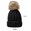 Winter Warm Knitted Beanie Hat With Faux Fur Pom