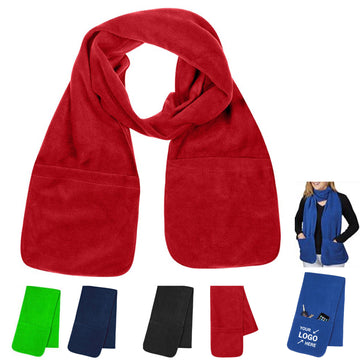 Classic Men Women Warm Fleece Scarf with Pockets