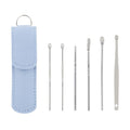 6Pcs Portable Stainless Steel Ear Scoop Set W/ Lether Bag