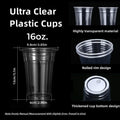 16 OZ Clear Plastic Drinking Disposable Cups Eco-Friendly