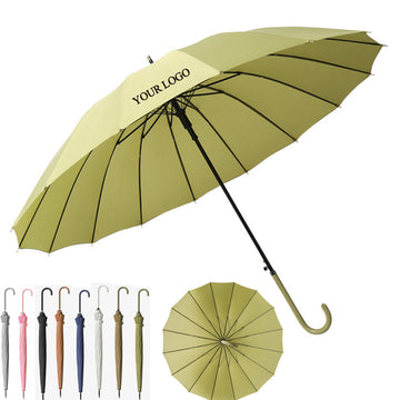 16 Ribs Straight Umbrella With Leather Handle