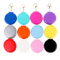Round Leather Double Sided Makeup Mirror With Keychain