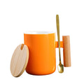 12OZ Flat Bottom Ceramic Mug With Wooden Lid & Wooden Handle