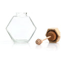 Hexagon Shape Glass Honey Jars With Wooden Dipper And Lid