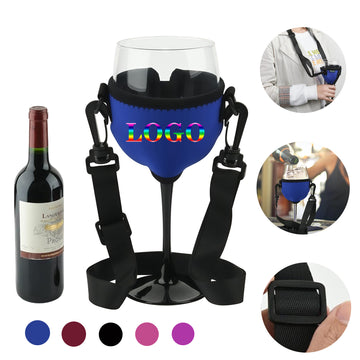 Neoprene Wine Glass Sleeve With Adjustable Neck Strap