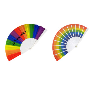 Full Color Folding Fabric Fan W/ Plastic Handle