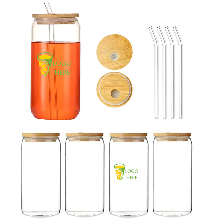 16Oz Pint Glass With Glass Straw & Bamboo Lid