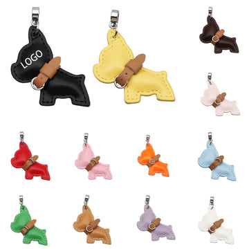 Cute Bulldog Keychain Lovely PU Leather Dog Hanger