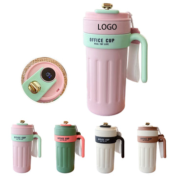 Portable Vacuum Coffee Mug With Temperature Display & Handle