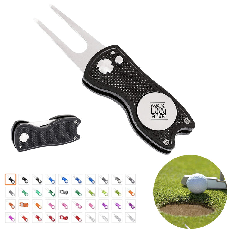 Foldable Golf Divot Tool With Pop-Up Button