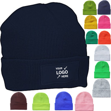 Cuffed Knit Beanie with Patch
