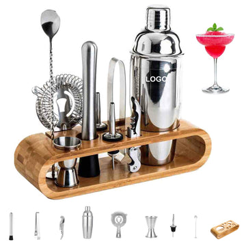 10-Piece Cocktail Shaker Set With Bamboo Stand(Moq 10)
